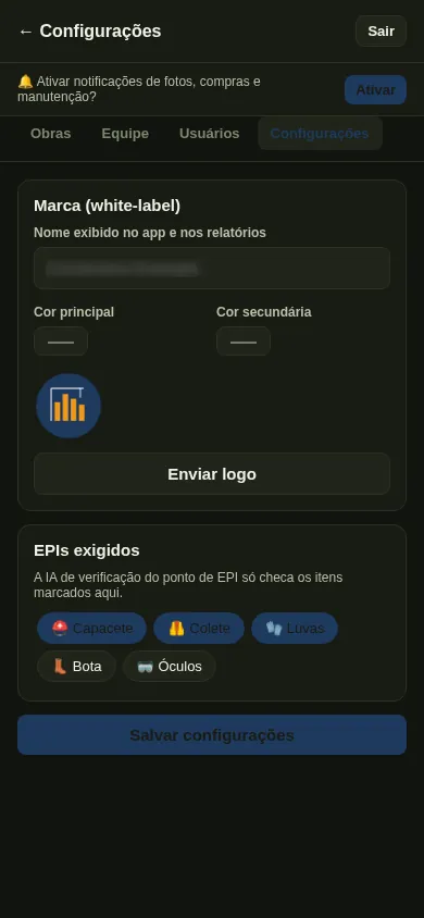 Tela do SuportTech Obras